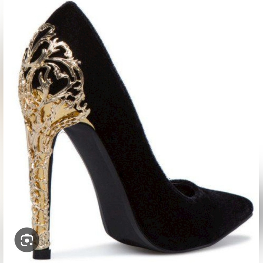 JustFab Black and Gold Embellished High Heel Pumps